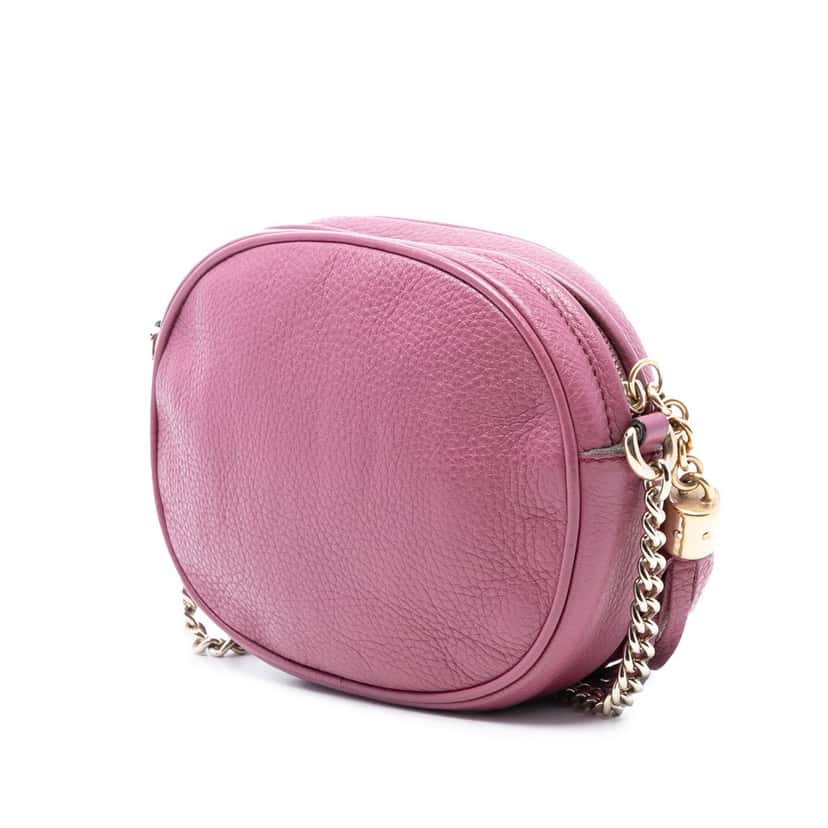 Gucci Mini Pebbled Calfskin Soho Chain Crossbody Pink Leather Very good condition - Back View