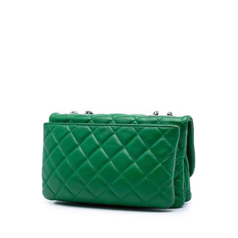 Chanel Small Quilted Lambskin 3 Flap Green Leather Very good condition - Back View