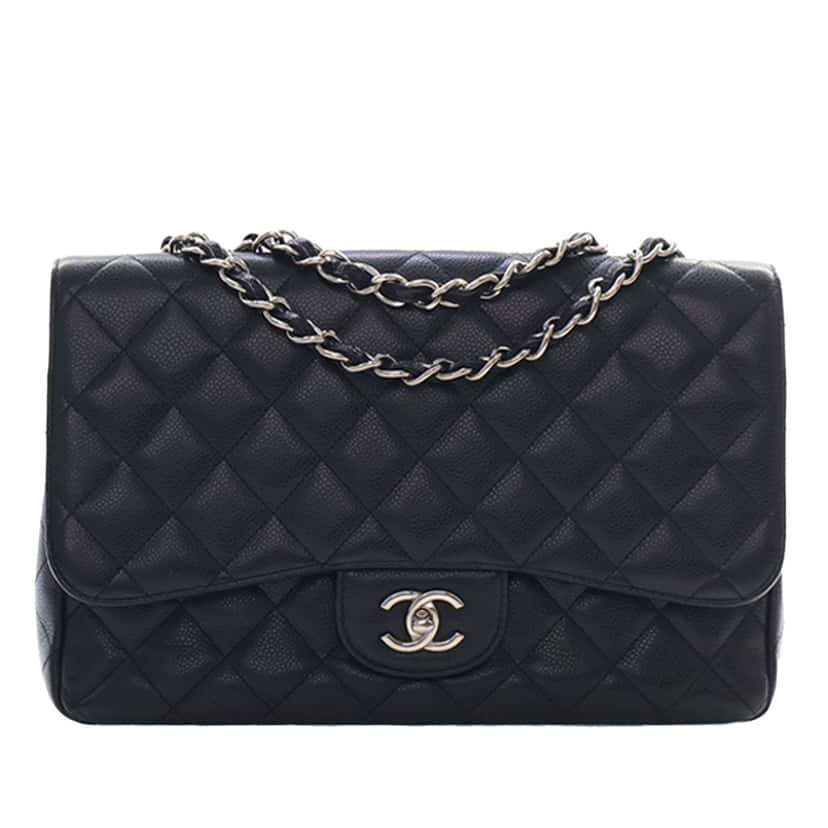 Chanel Jumbo Classic Caviar Single Flap Black Leather Very good condition - Front View