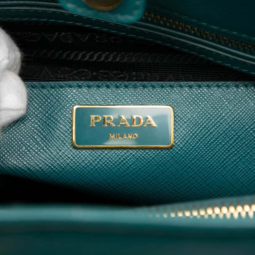 Prada Medium Saffiano Lux Open Promenade Satchel Blue Leather Very good condition - Box View