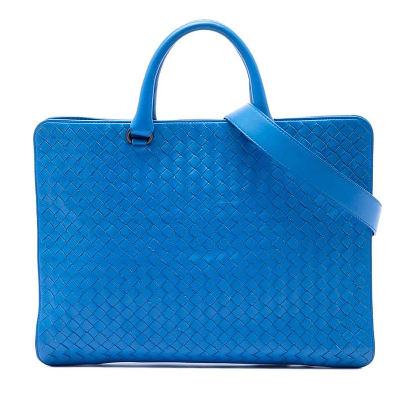 Bottega Veneta Nappa Intrecciato Briefcase Blue Leather Very good condition - Front View