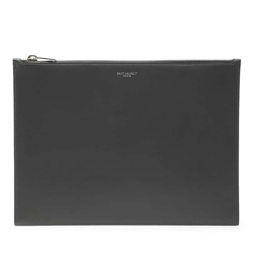Saint Laurent Leather Zip Clutch Black Leather Very good condition - Front View