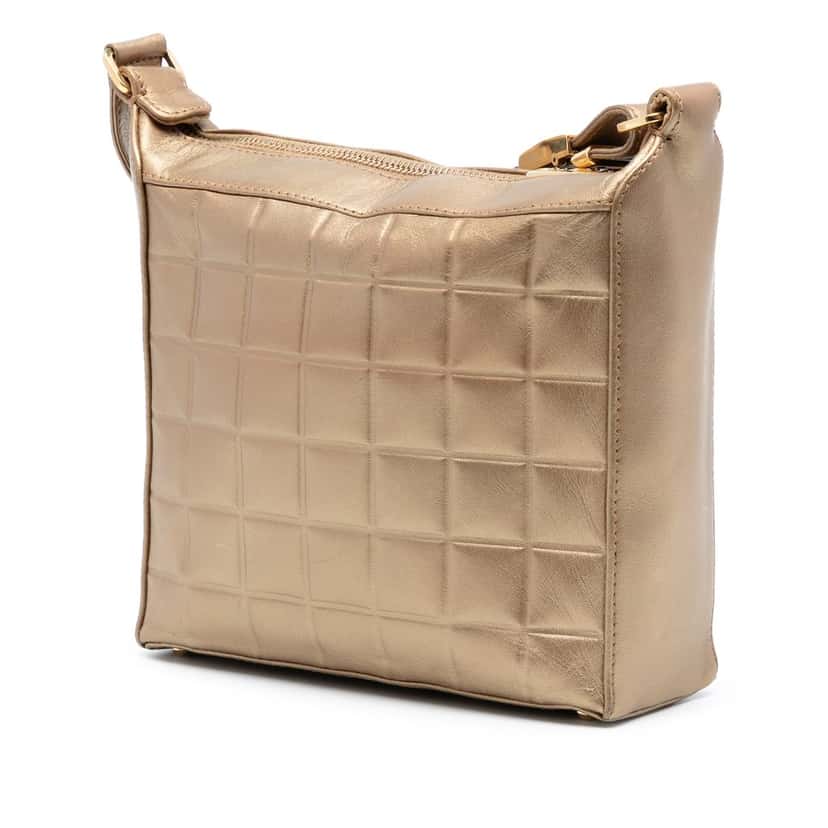 Chanel CC Chocolate Bar Metallic Lambskin Shoulder Bag Gold Leather Very good condition - Back View