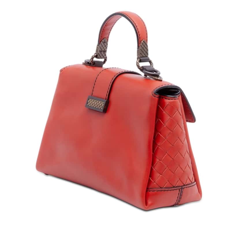 Bottega Veneta Mini Intrecciato Trimmed Nappa Piazza Top Handle Satchel Orange Leather Very good condition - Back View