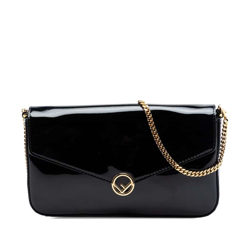 Fendi Patent F Is Fendi Envelope Wallet On Chain Black Leather Very good condition - Front View