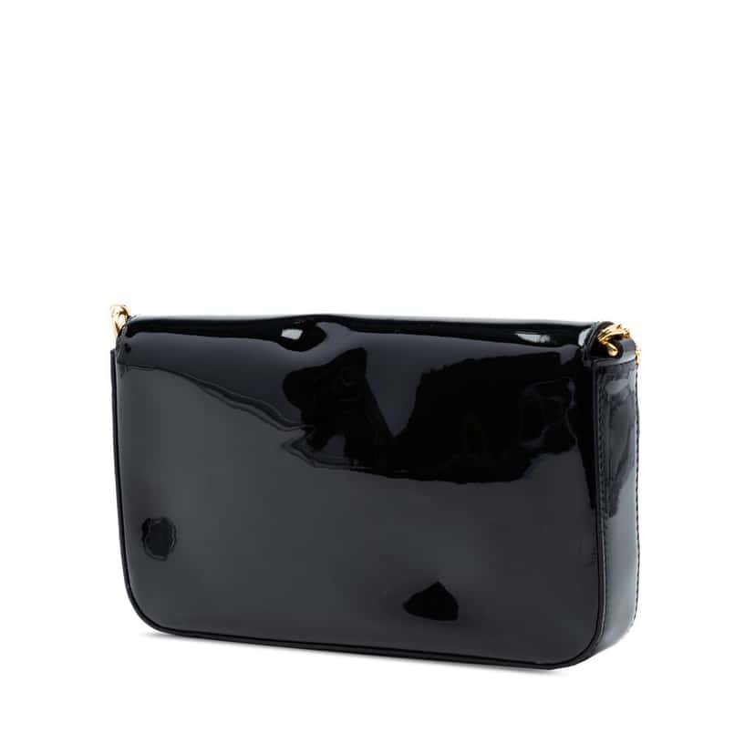 Fendi Patent F Is Fendi Envelope Wallet On Chain Black Leather Very good condition - Back View