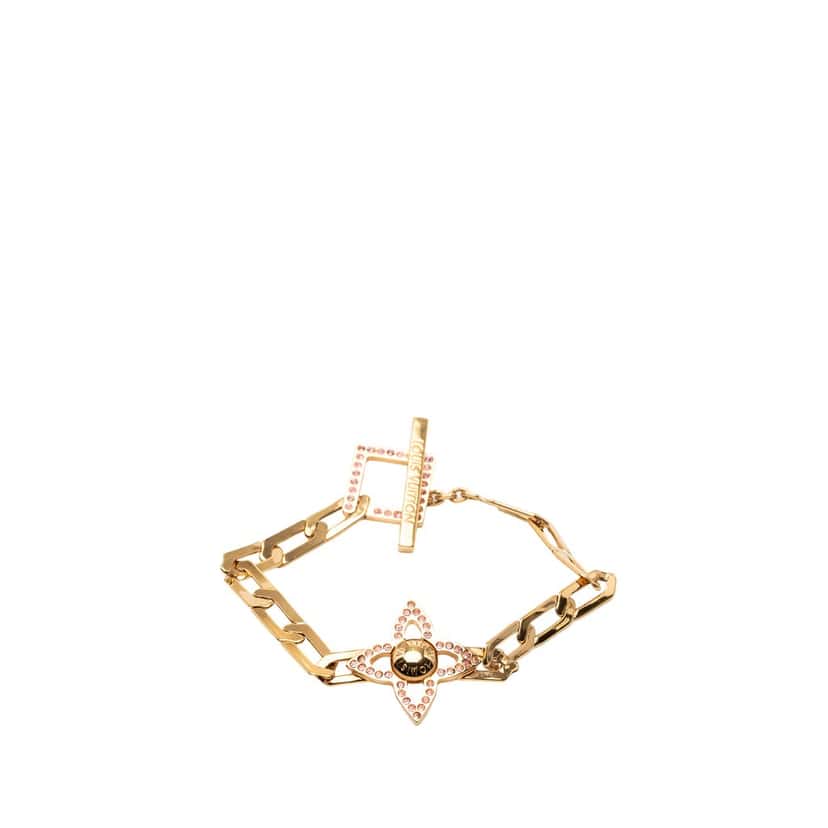 Louis Vuitton Gold Plated Strass Flower Power Bracelet Gold Metal Very good condition - Front View
