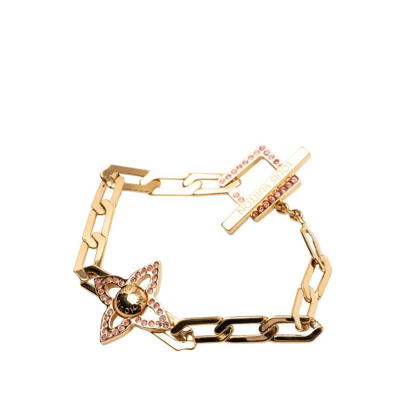 Louis Vuitton Gold Plated Strass Flower Power Bracelet Gold Metal Very good condition - Back View