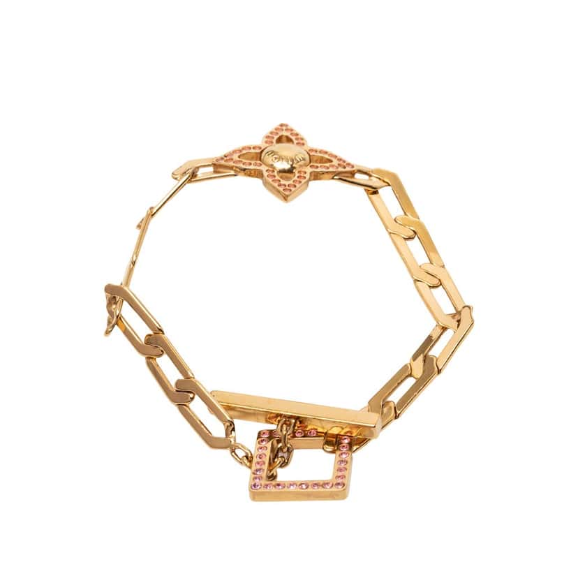 Louis Vuitton Gold Plated Strass Flower Power Bracelet Gold Metal Very good condition - Inside View