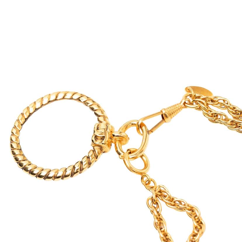 Chanel CC Gold Plated Double Chain Loupe Magnifying Glass Pendant Necklace Gold Metal Very good condition - Inside View
