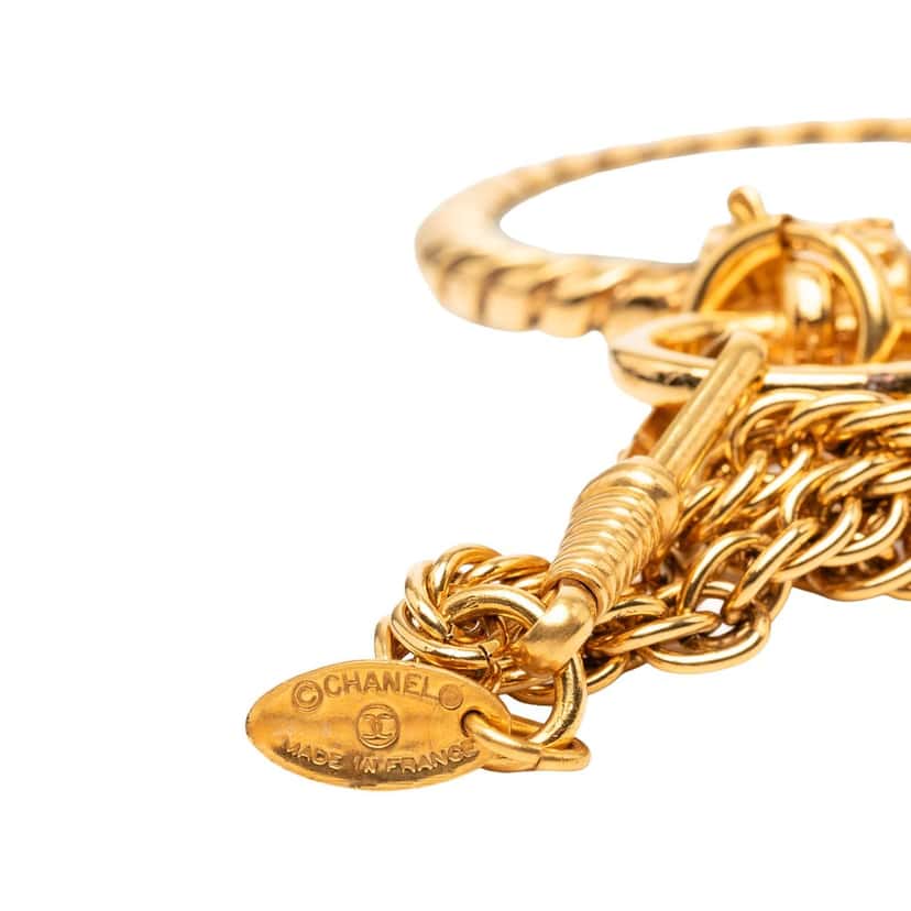 Chanel CC Gold Plated Double Chain Loupe Magnifying Glass Pendant Necklace Gold Metal Very good condition - Model View
