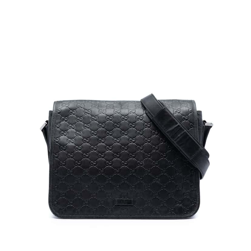 Gucci Guccissima Messenger Bag Black Leather Very good condition - Front View