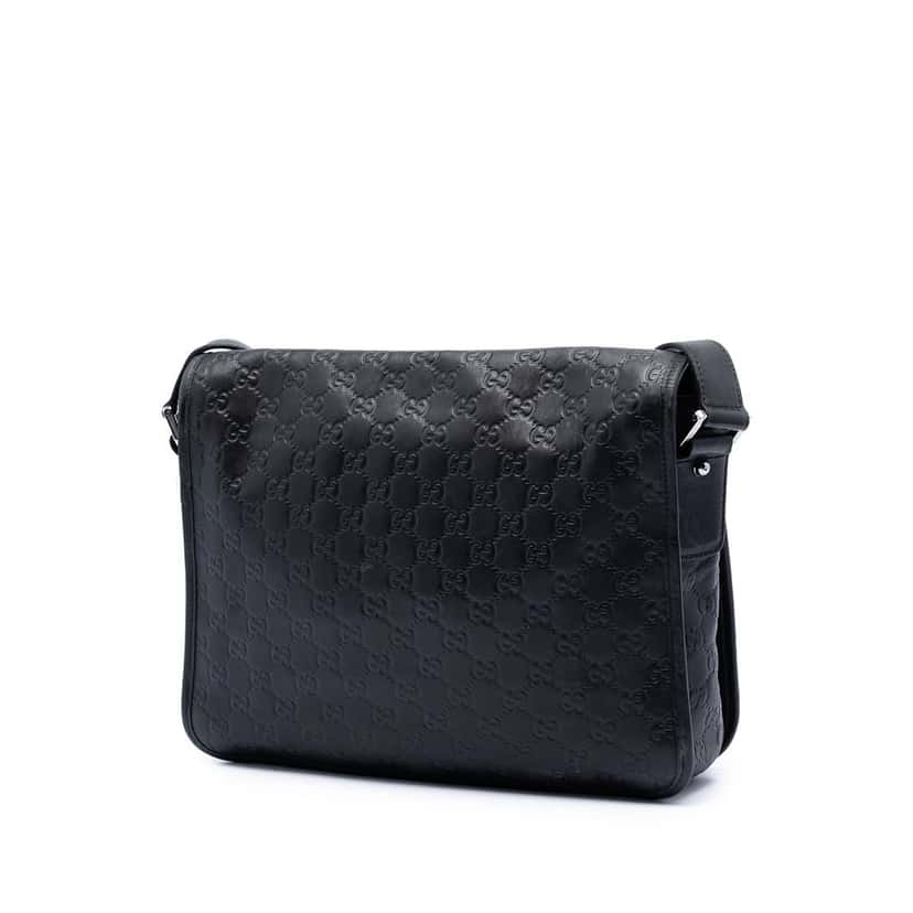 Gucci Guccissima Messenger Bag Black Leather Very good condition - Back View