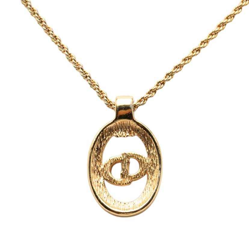 Dior Gold Plated Strass CD Logo Oval Pendant Necklace Gold Metal Very good condition - Inside View