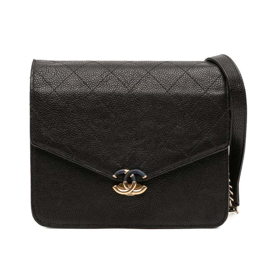 Chanel Paris Cuba Square Quilted Caviar Thread Around Wallet On Chain Black Leather Very good condition - Front View