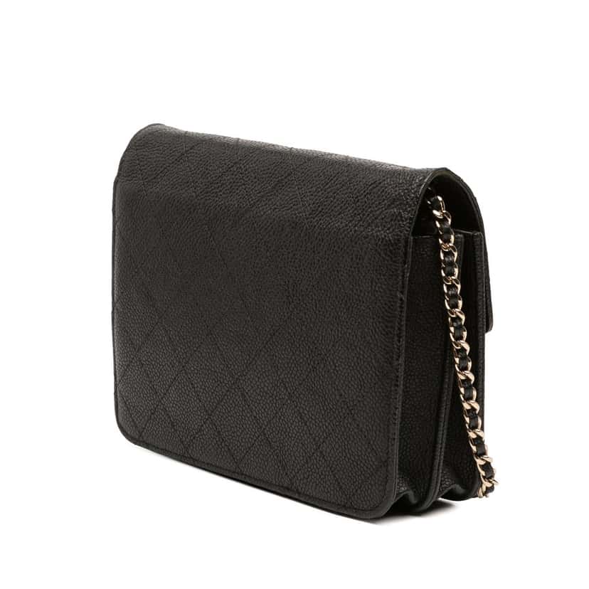 Chanel Paris Cuba Square Quilted Caviar Thread Around Wallet On Chain Black Leather Very good condition - Back View