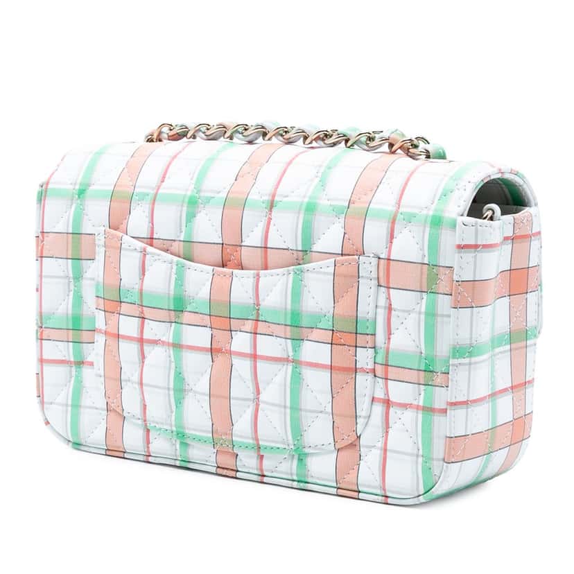 Chanel Mini Rectangular Classic Plaid Printed Calfskin Single Flap White Leather Very good condition - Back View