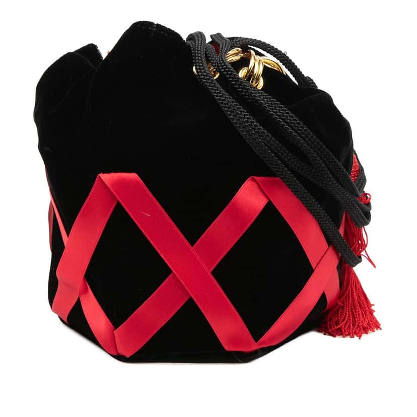 Saint Laurent Velvet Tassel Drawstring Bucket Bag Black Very good condition - Front View