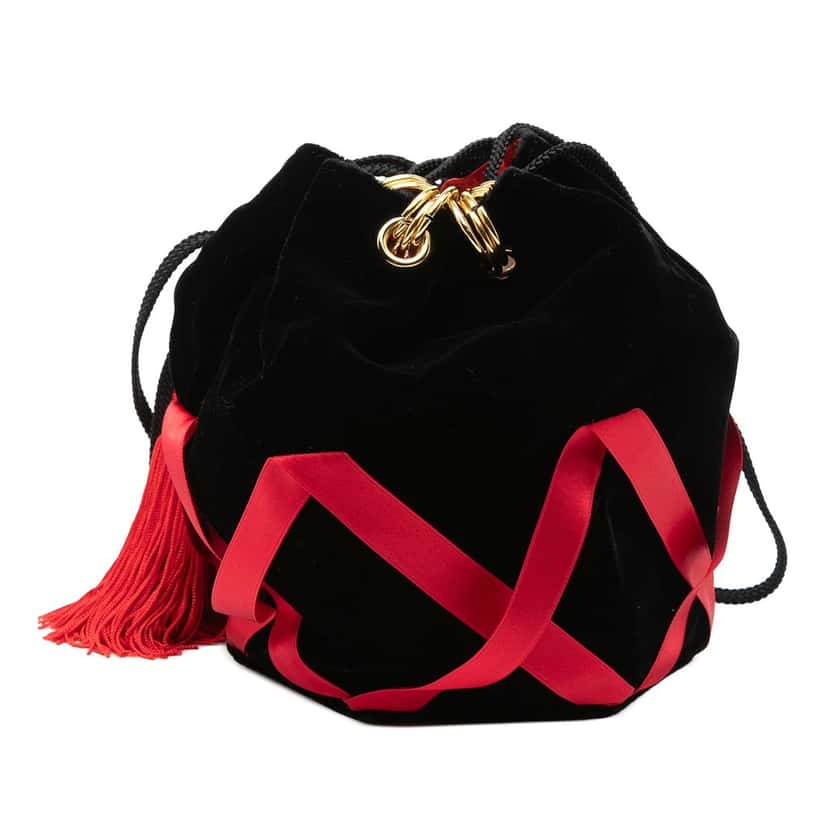 Saint Laurent Velvet Tassel Drawstring Bucket Bag Black Very good condition - Back View
