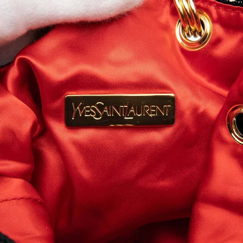 Saint Laurent Velvet Tassel Drawstring Bucket Bag Black Very good condition - Box View