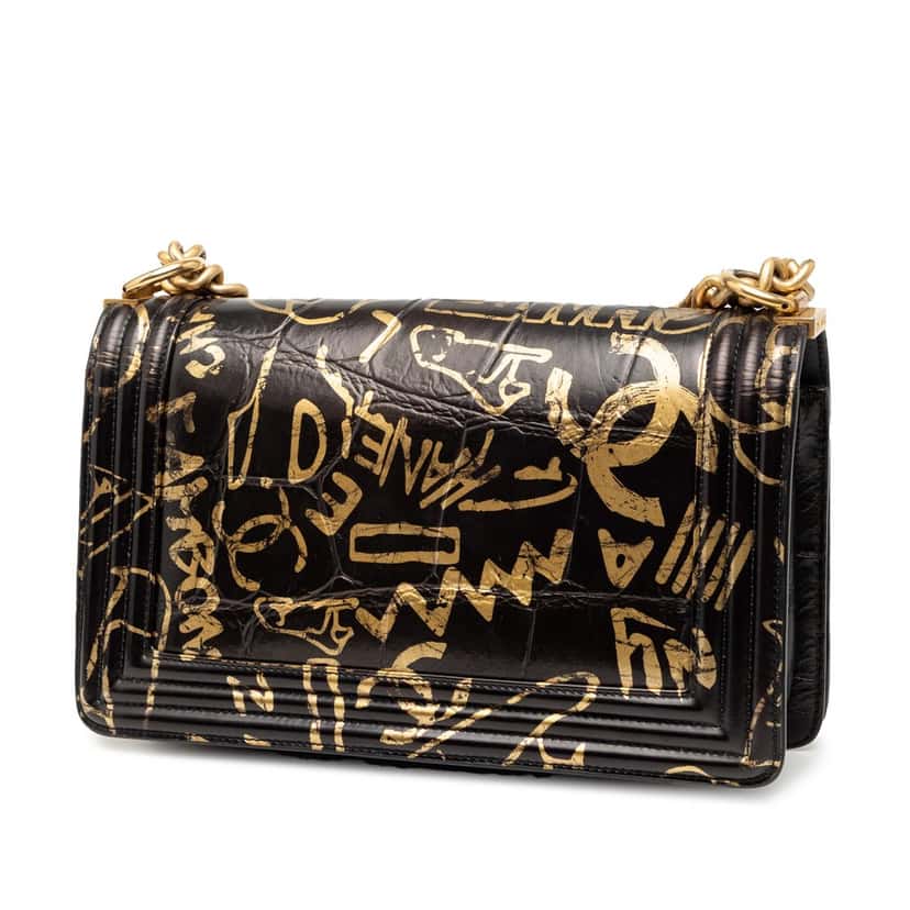 Chanel Medium Croc Embossed Leather Graffiti Cocodile Boy Flap Black Leather Very good condition - Back View