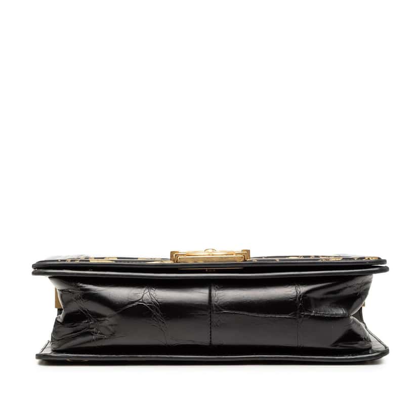 Chanel Medium Croc Embossed Leather Graffiti Cocodile Boy Flap Black Leather Very good condition - Inside View