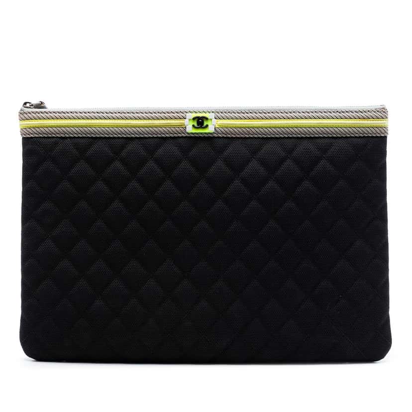Chanel Large Quilted Nylon Fluo Boy O Case Clutch Black Very good condition - Front View