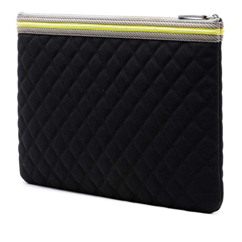 Chanel Large Quilted Nylon Fluo Boy O Case Clutch Black Very good condition - Back View