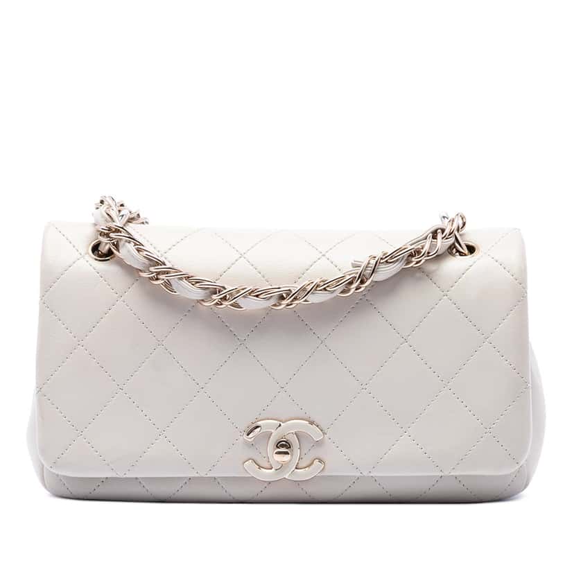 Chanel Large Quilted Lambskin Twist Chain Enamel CC Flap White Leather Very good condition - Front View