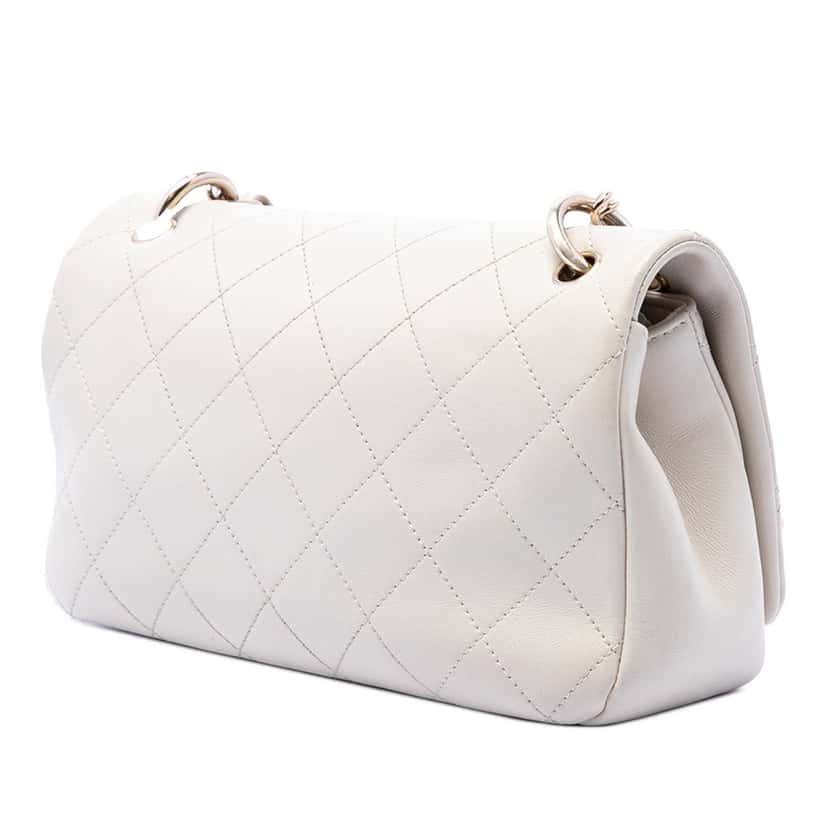 Chanel Large Quilted Lambskin Twist Chain Enamel CC Flap White Leather Very good condition - Back View