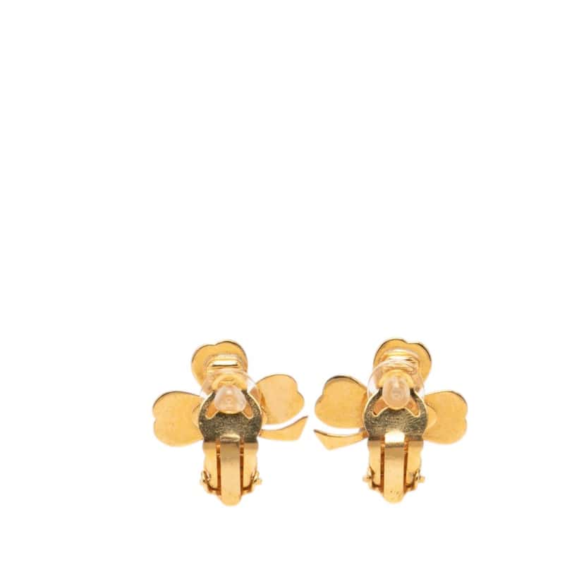 Chanel CC Gold Plated Clover Clip on Earrings Gold Metal Very good condition - Back View