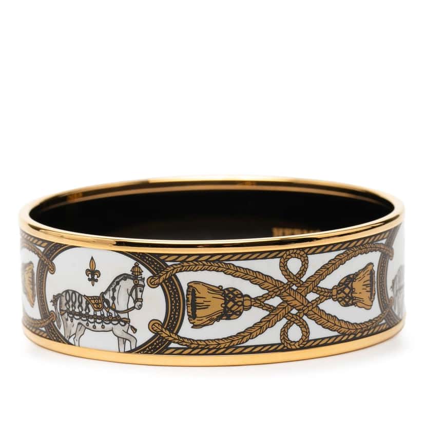 Hermès Wide Enamel Grand Apparat Bangle 65 White Very good condition - Back View