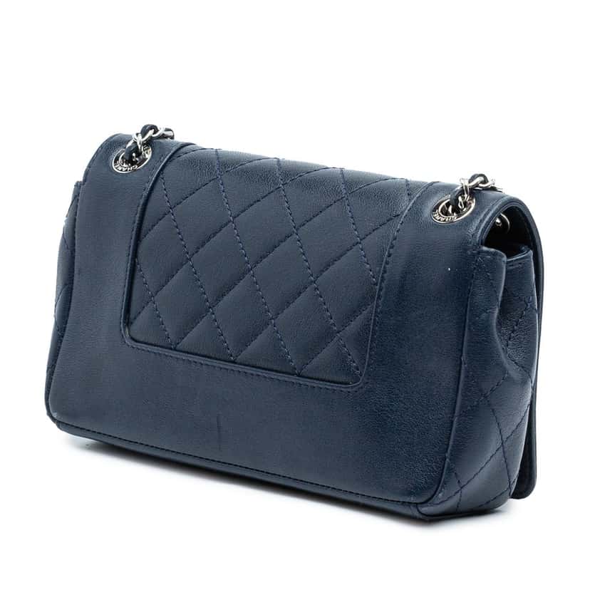 Chanel Small Quilted Sheepskin Mademoiselle Vintage Flap Blue Leather Very good condition - Back View