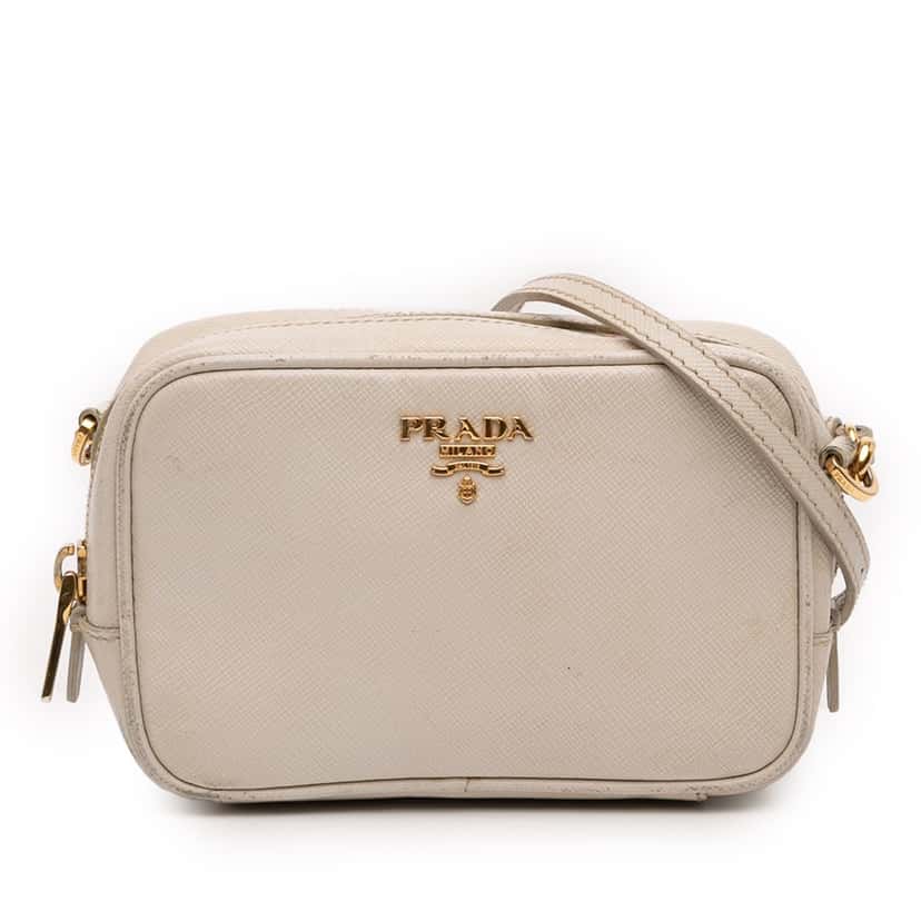 Prada Mini Saffiano Lux Camera Bag White Leather Good condition - Front View