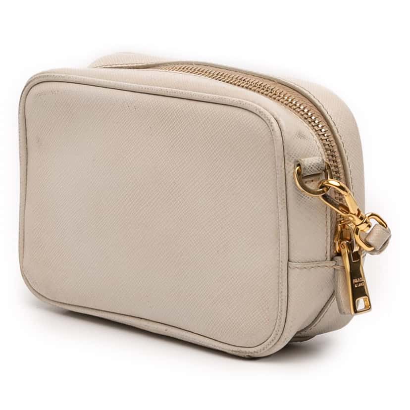 Prada Mini Saffiano Lux Camera Bag White Leather Good condition - Back View