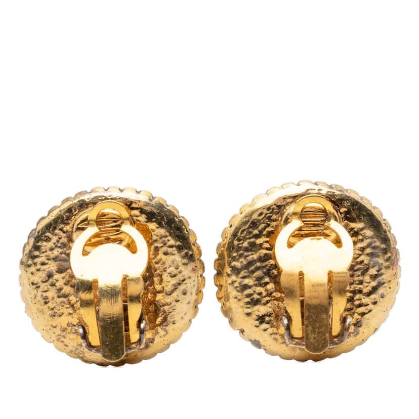 Chanel CC Gold Plated Round Clip On Earrings Gold Metal Very good condition - Back View
