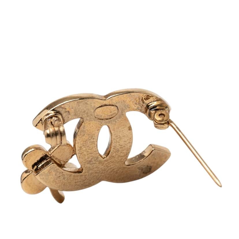 Chanel CC Gold Plated Strass Clover Leaf Pin Brooch Gold Metal Very good condition - Inside View