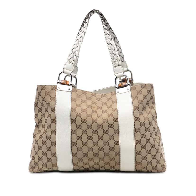 Gucci Medium GG Canvas Bamboo Libeccio Tote Beige Very good condition - Front View