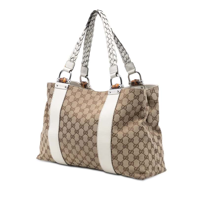 Gucci Medium GG Canvas Bamboo Libeccio Tote Beige Very good condition - Back View