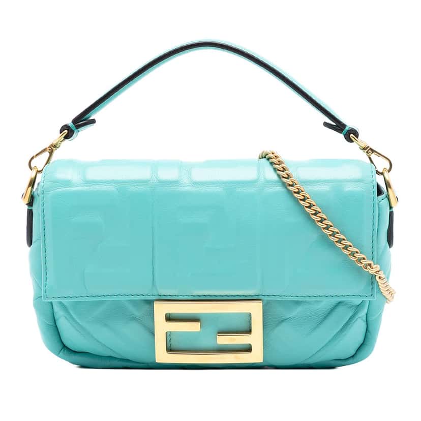 Fendi Mini Zucca Embossed Leather Baguette Satchel Blue Leather Very good condition - Front View