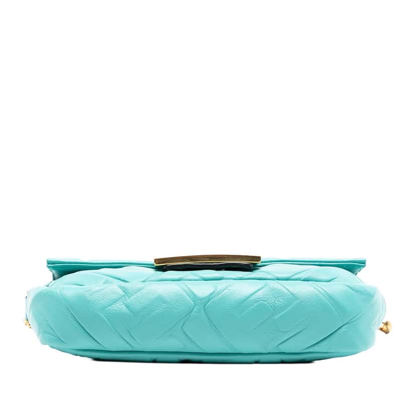 Fendi Mini Zucca Embossed Leather Baguette Satchel Blue Leather Very good condition - Inside View