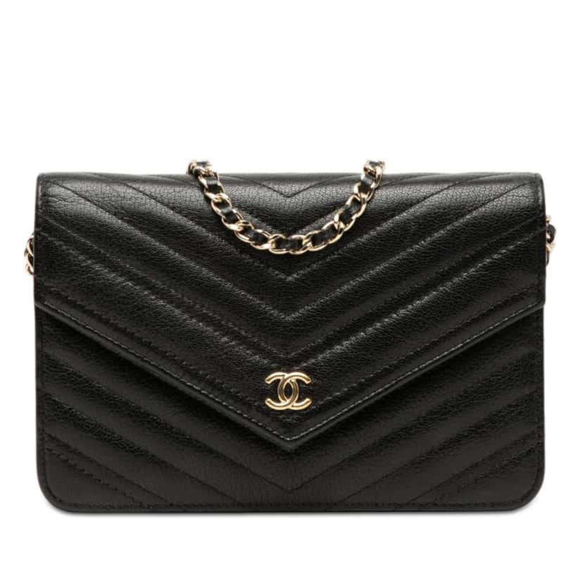 Chanel Chevron Goatskin Statement Wallet On Chain Black Leather Very good condition - Front View
