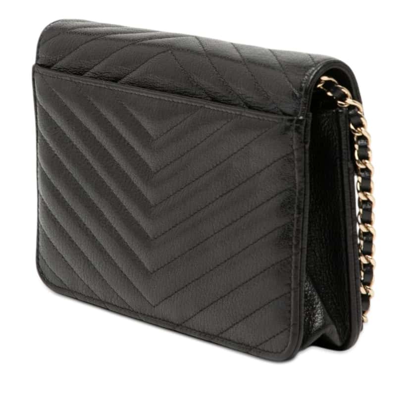 Chanel Chevron Goatskin Statement Wallet On Chain Black Leather Very good condition - Back View
