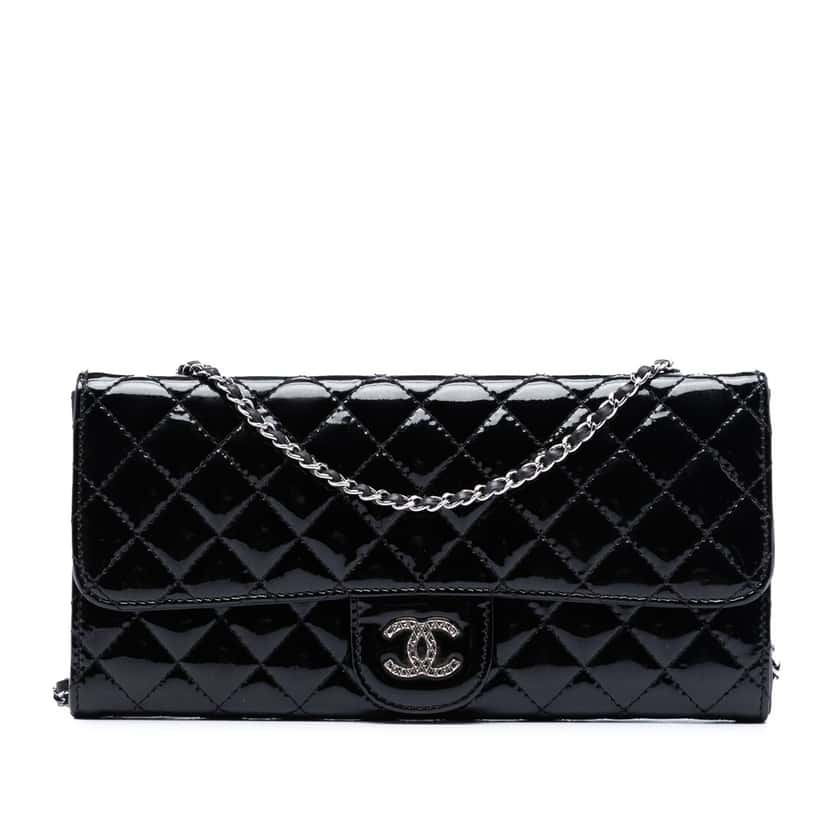 Chanel CC Quilted Patent Brilliant East West Wallet On Chain Black Leather Very good condition - Front View