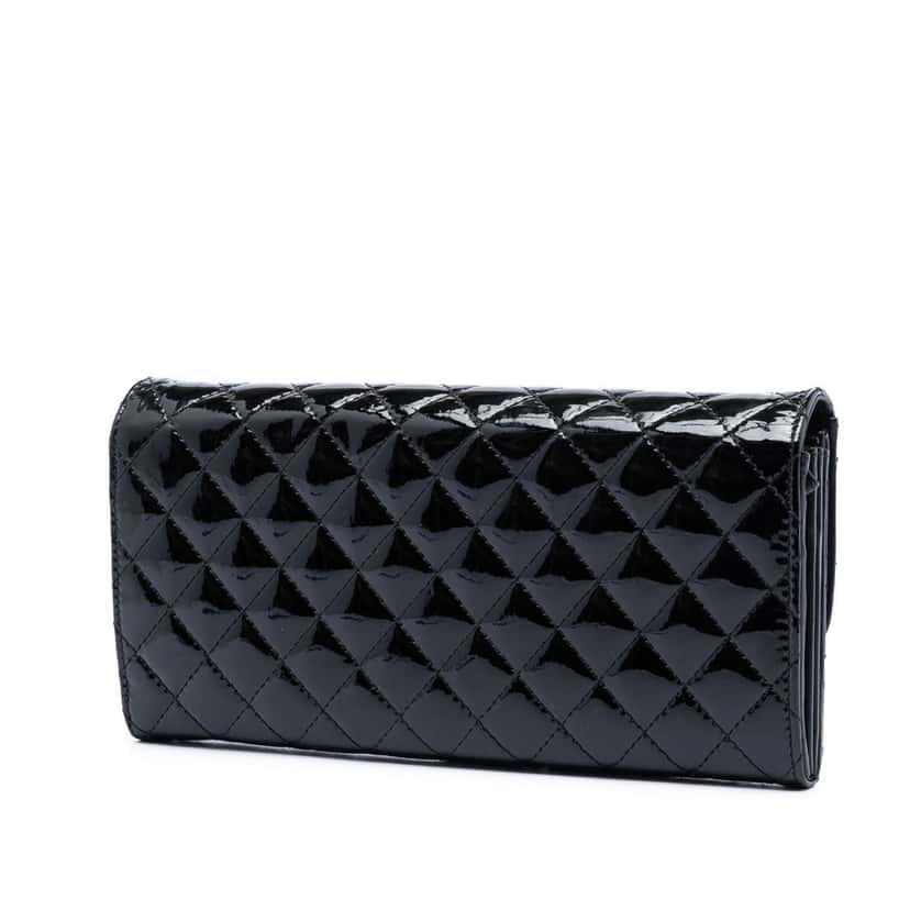 Chanel CC Quilted Patent Brilliant East West Wallet On Chain Black Leather Very good condition - Back View