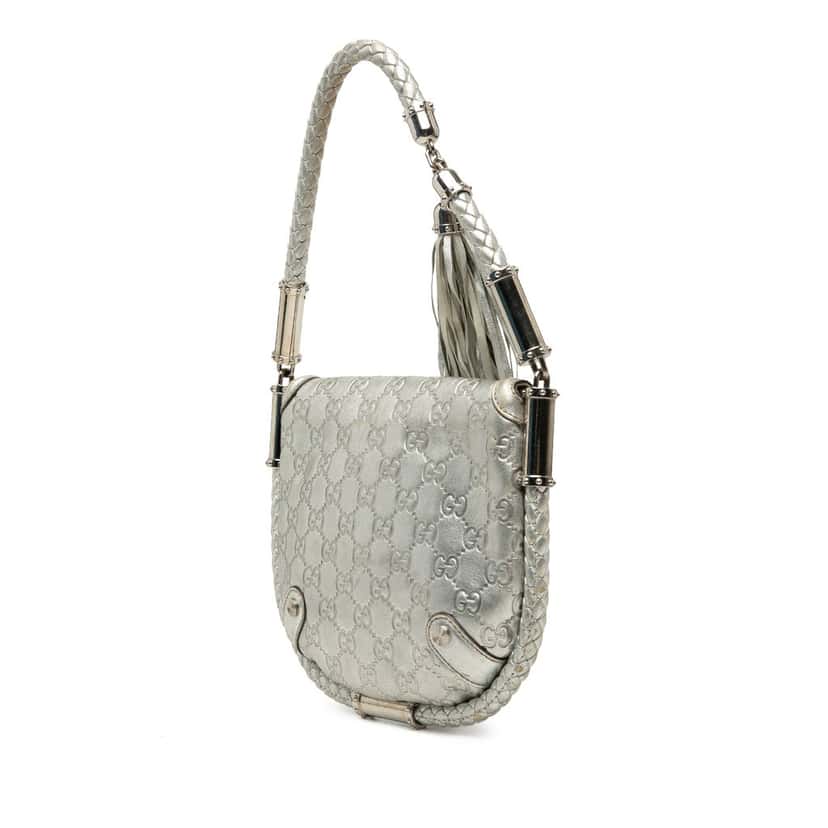 Gucci Medium Metallic Guccissima Britt Tassel Flap Handbag Silver Leather Very good condition - Back View