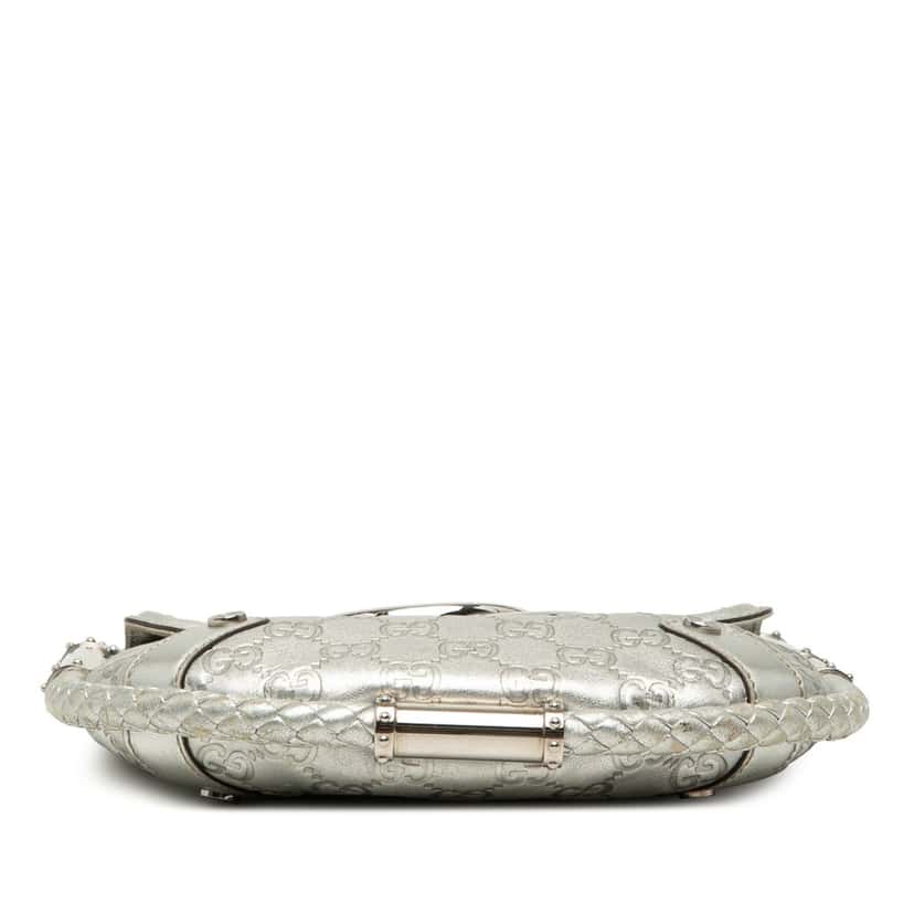 Gucci Medium Metallic Guccissima Britt Tassel Flap Handbag Silver Leather Very good condition - Inside View