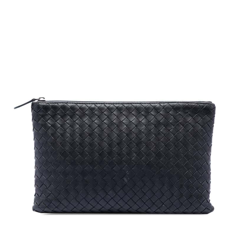 Bottega Veneta Nappa Intrecciato Clutch Black Leather Very good condition - Front View