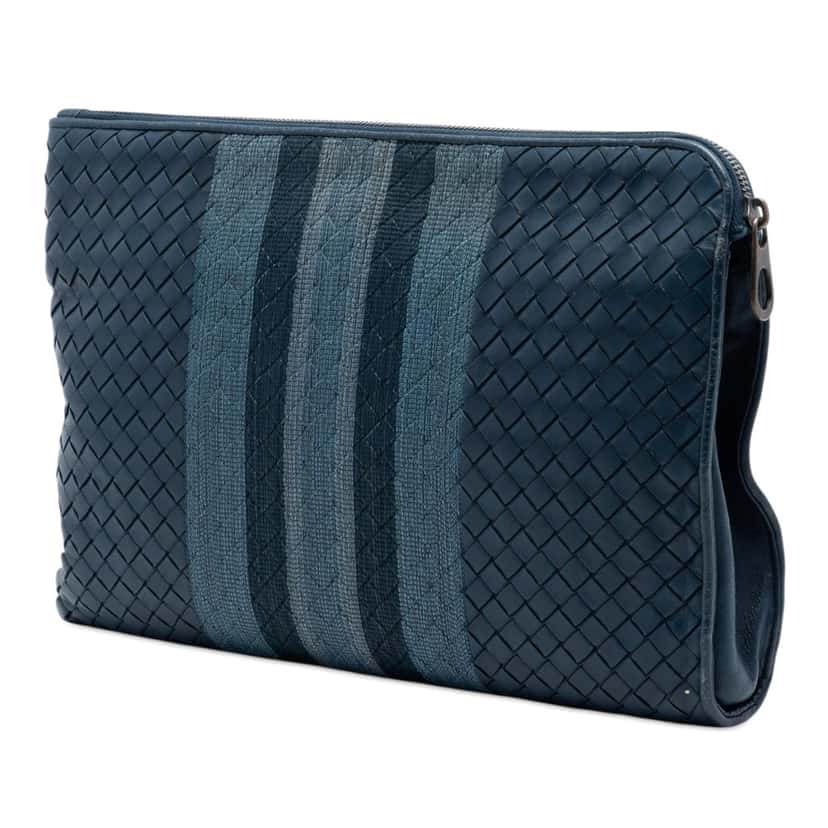 Bottega Veneta Nappa Intrecciato Line Stitch Clutch Blue Leather Very good condition - Back View