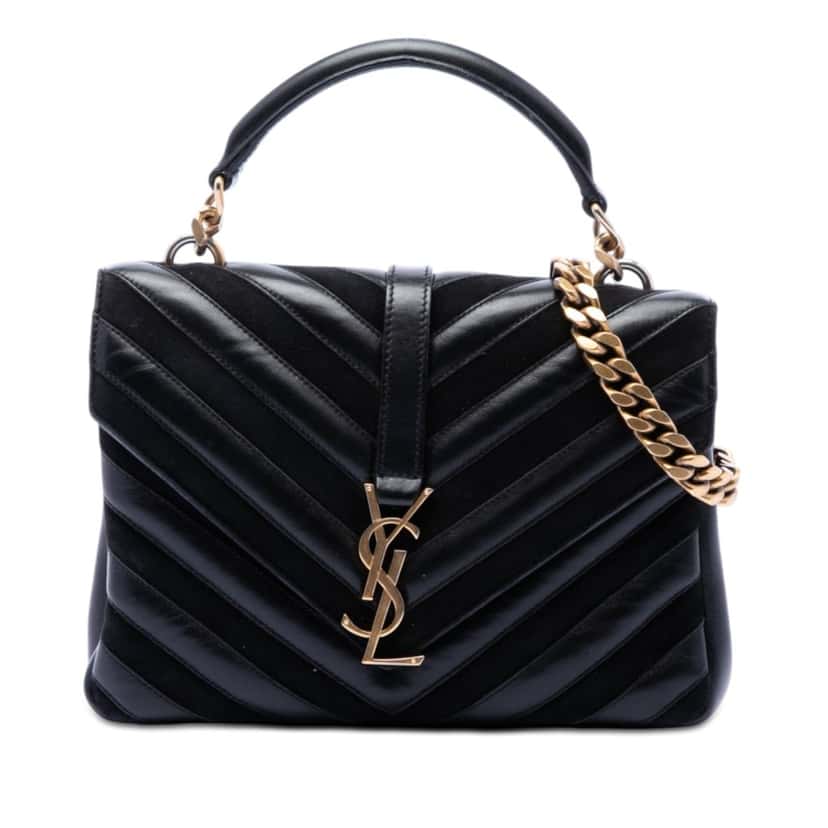 Saint Laurent Medium Calfskin and Suede Chevron Monogram College Satchel Black Leather Very good condition - Front View